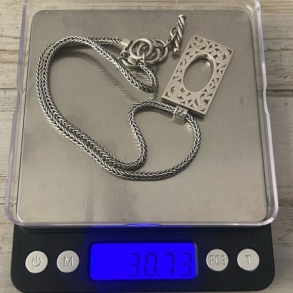 Lois Hill Sterling Silver Scroll Frame Pendant Necklace Wheat Chain 925 - Picture 10 of 11